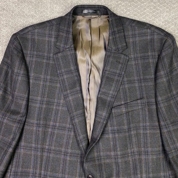 Lauren Ralph Lauren Wool Blazer Sport Coat Men's 44L Brown Blue Windowpane Plaid - Picture 2 of 15